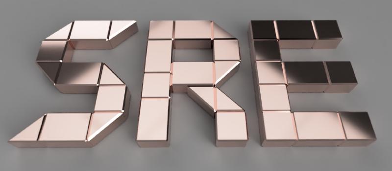 SRE logo constructed from bevelled blocks and rendered using copper as a material